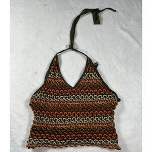 Anxiety Cafe Sunset Fairygrunge Orange‎ Green Cropped V Neck Halter Top Small